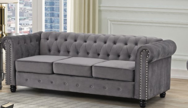 Chesterfield Sofa Set Grey Velvet